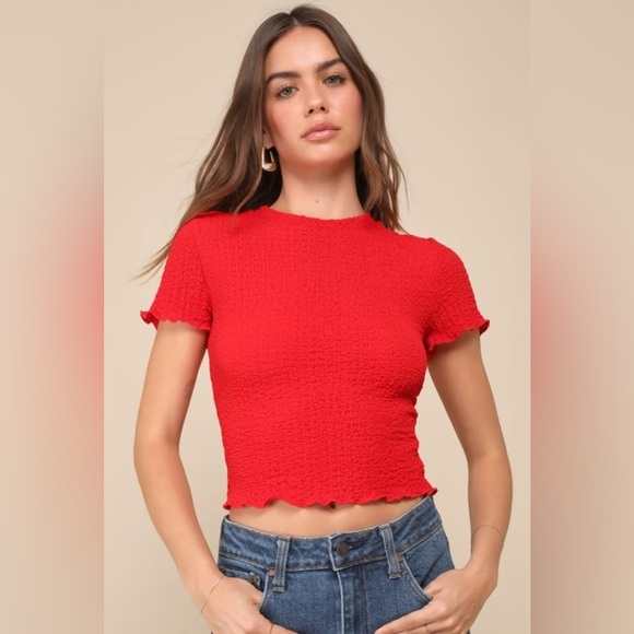 Lulus Bright Red Crinkle Tee - Picture 1 of 5